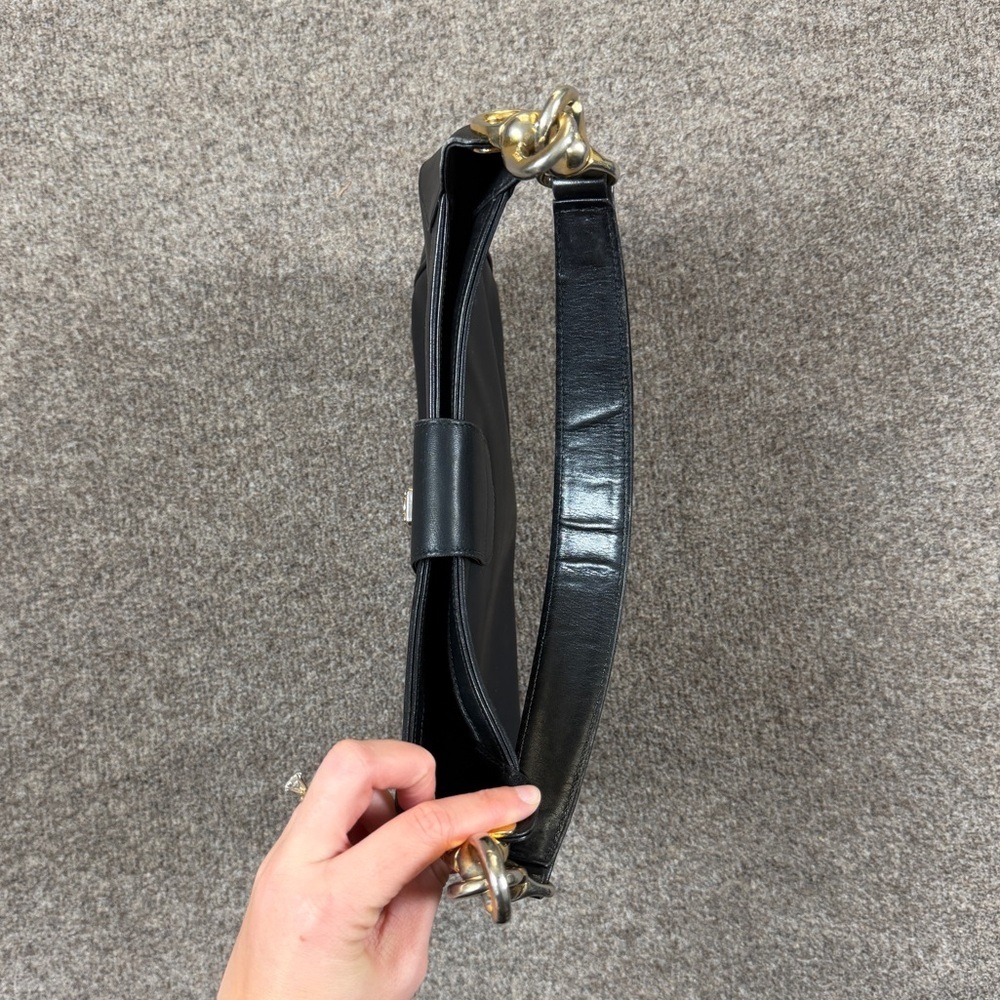 Vintage 80s Celine Black Smooth Leather Hobo Shoulder Bag Gold-Toned Hardware - Picture 10 of 16